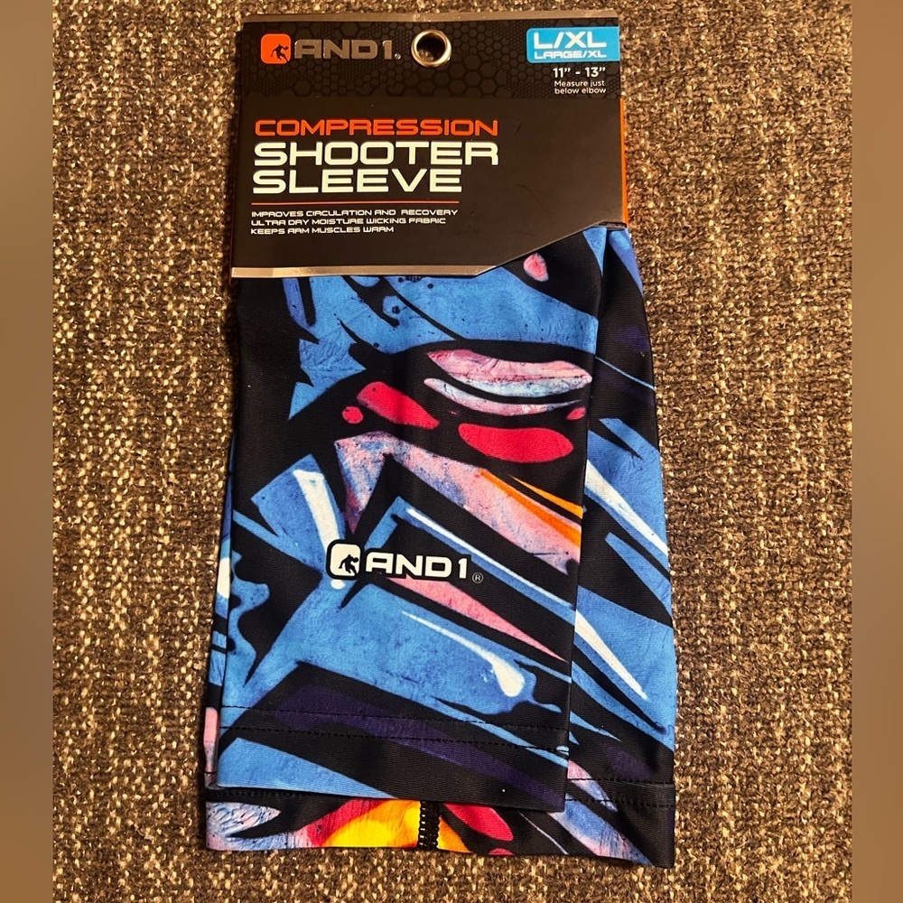 NWT AND1 Compression Shooter Basketball Arm Sleeve Multi-color Print Mens L/XL